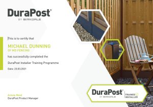 DuraPost training certificate
